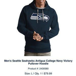 Men's Seattle Seahawks Antigua College Navy Victory Pullover Hoodie NWT size L
